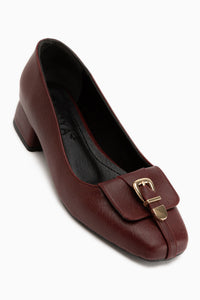 Jerry Genuine Leather Burgundy Short Heeled Women’s Shoes