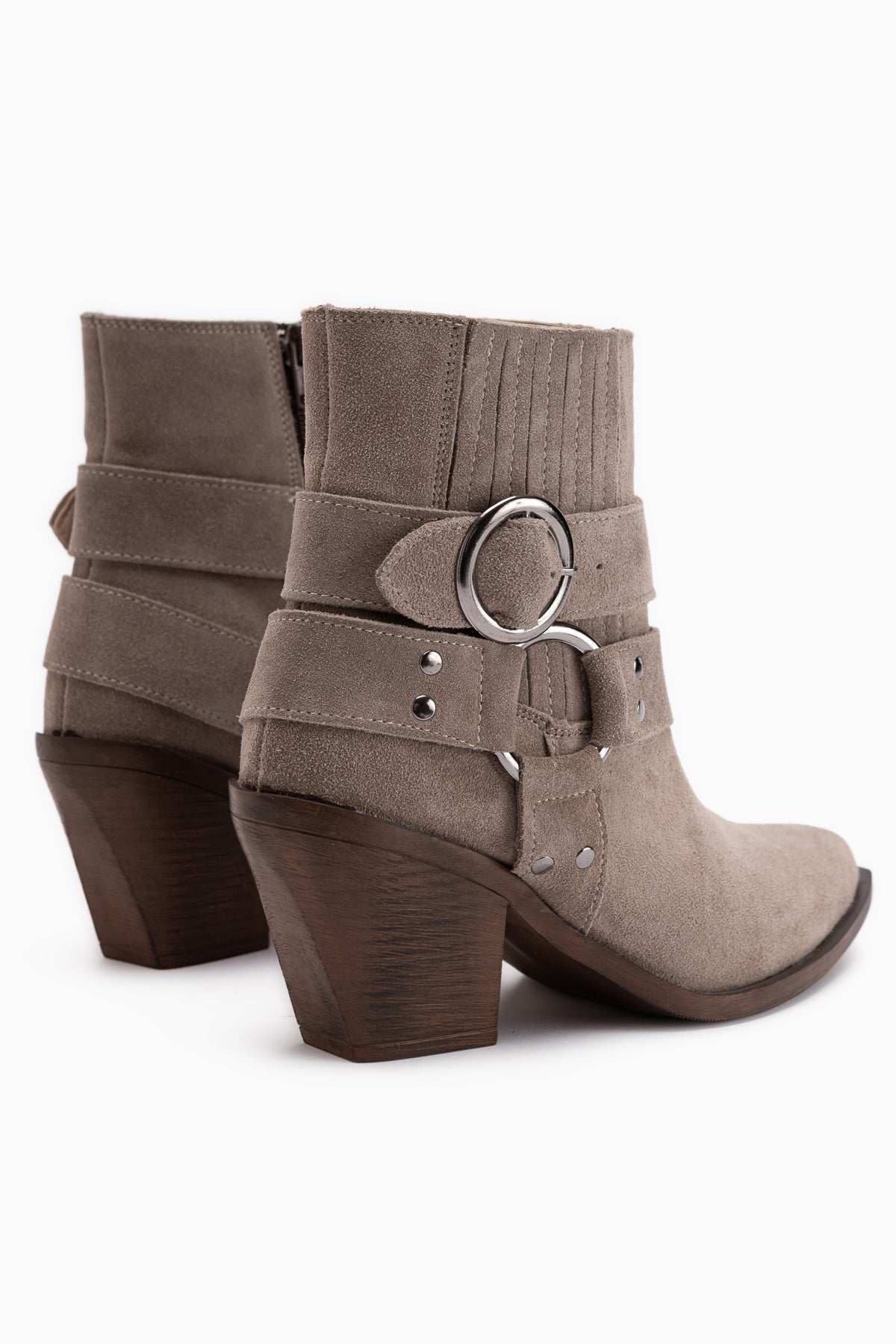 Yuri Echtes Leder Mink Doppel Schnalle Dick Absatz Damen Cowboy Stiefel
