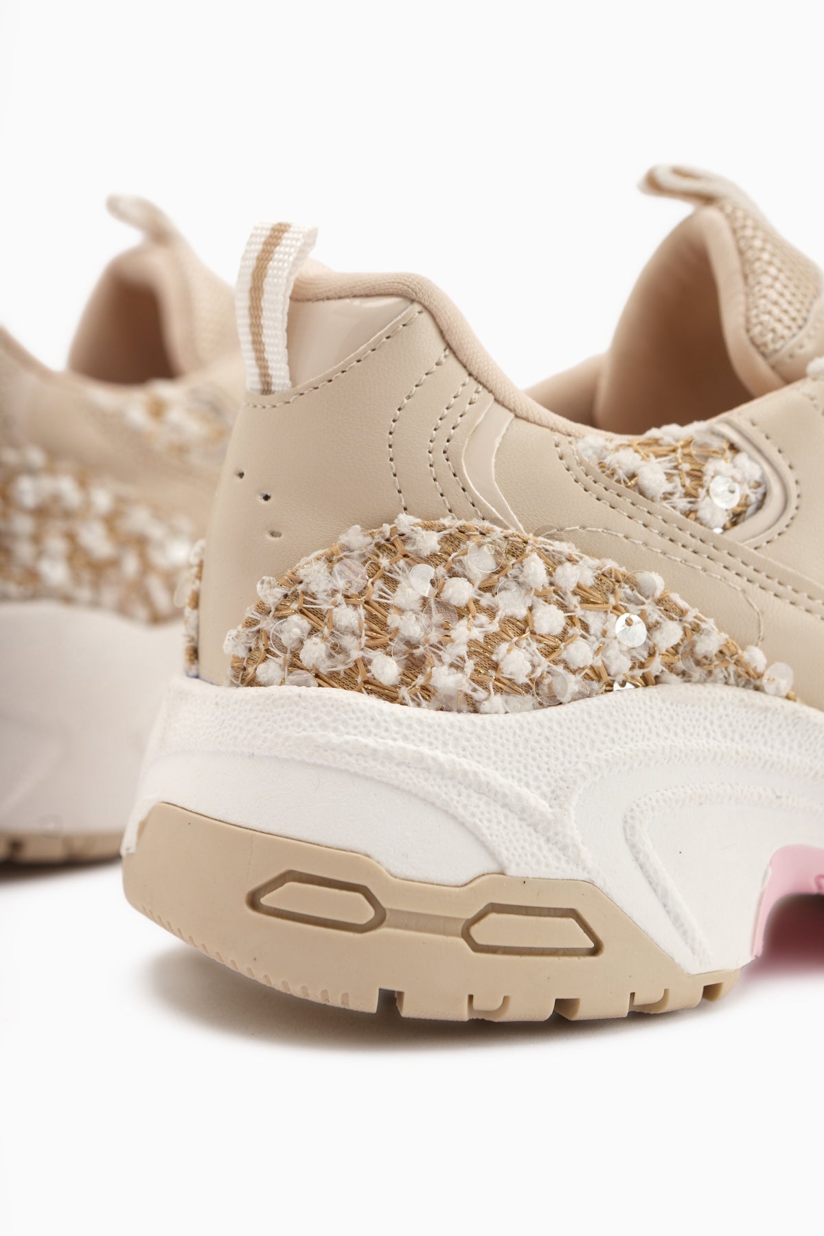 Rozhin Beige Sequined Thick Sole Women's Sport Shoes