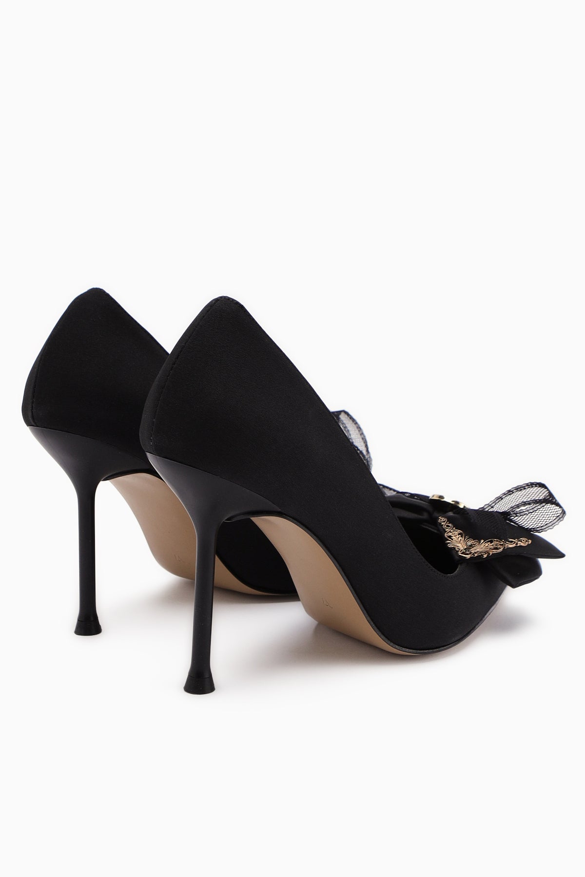 Tina – Black Satin Buckle-Detail Stiletto Heeled Shoe (Women)