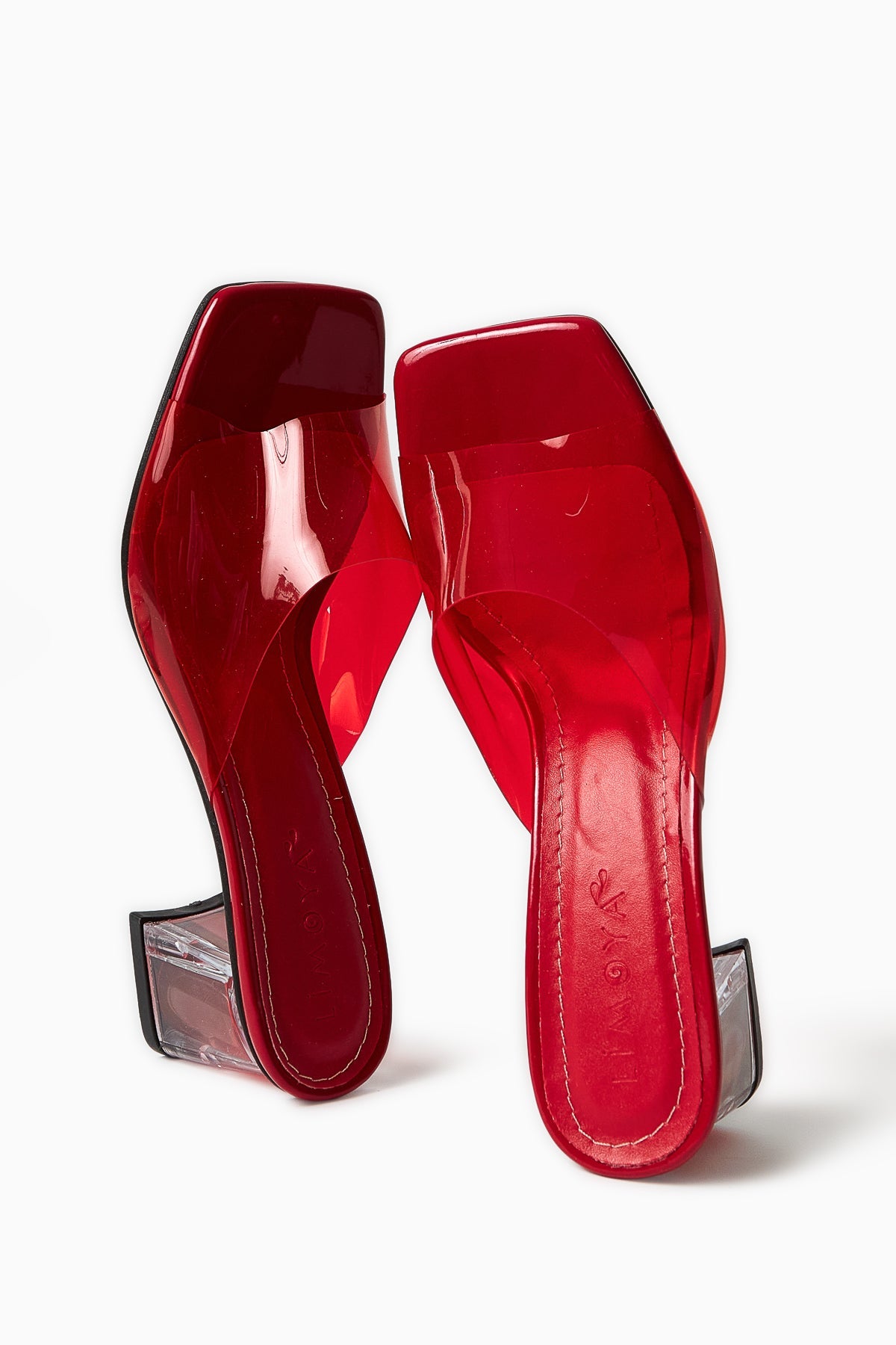 Persa – Rot Slide mit Transparent-Riemen und Transparent-Absatz (Damen)