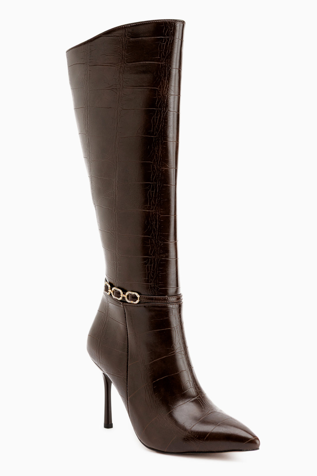 Patty Braun Krokodil Dünne Absatz Damen Stiefel
