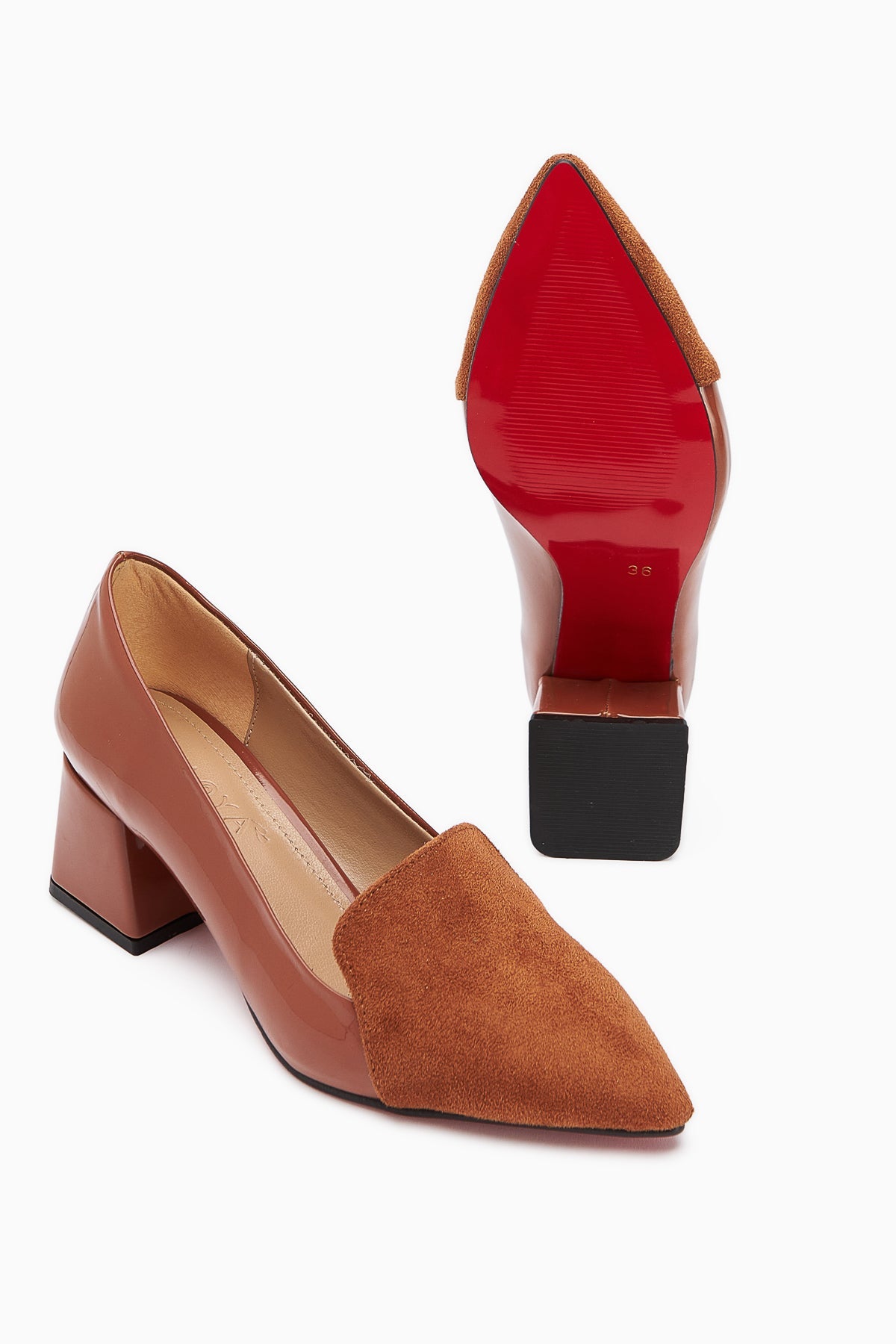 Gisela Taba Wildleder Detaillierte Lackleder Absatz Damenschuhe