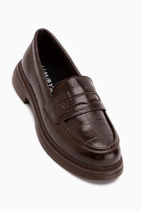 Sienna Braun Krokodil Muster Damen Loafer Freizeit Schuhe