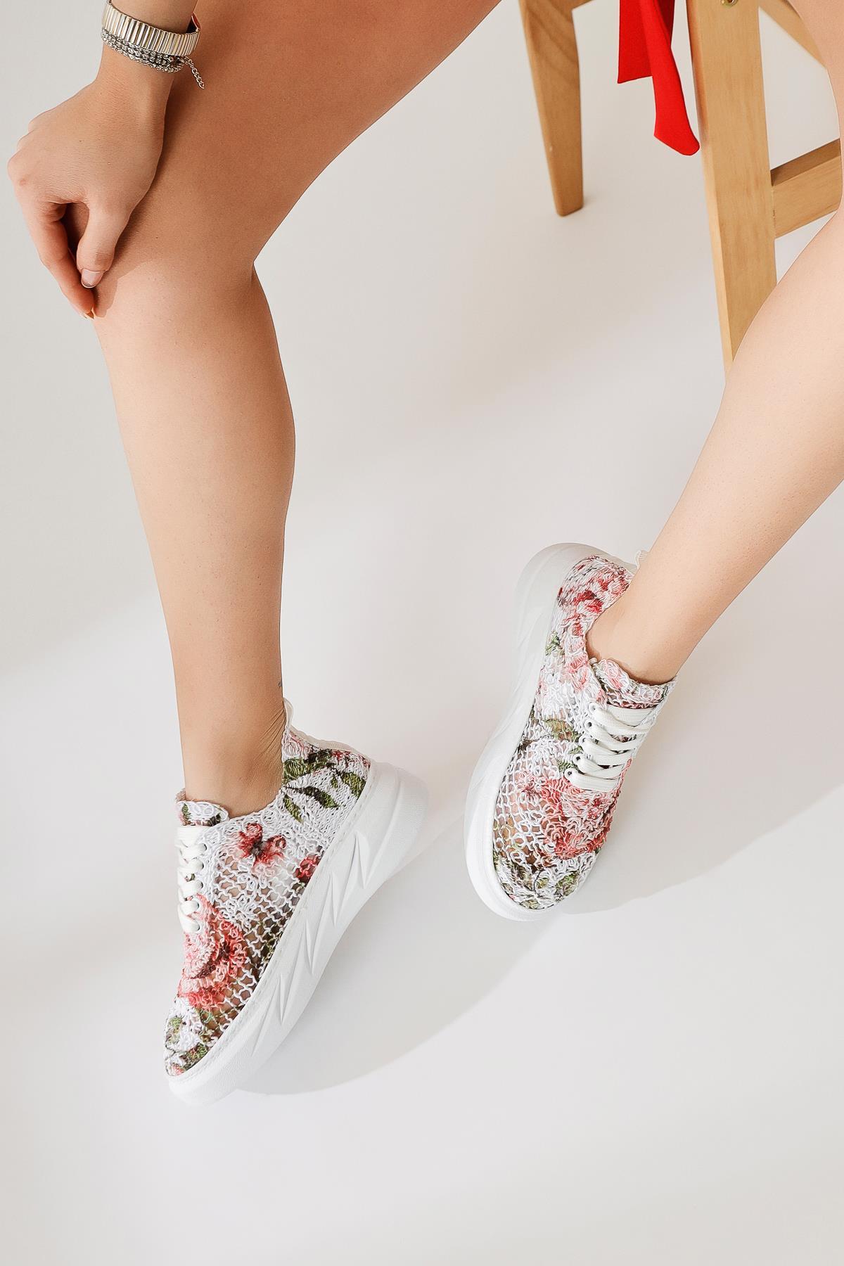 Biba Fuşya Triko Desen Baskılı Bağcıklı Sneaker