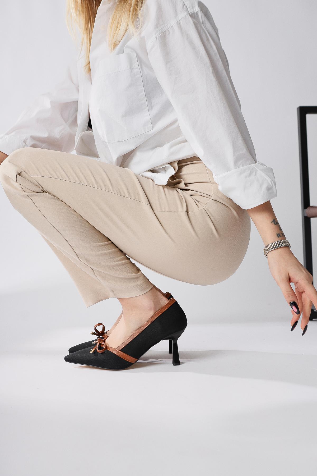 Loviisa Black-Coffee Bow Detailed High Heel Shoes