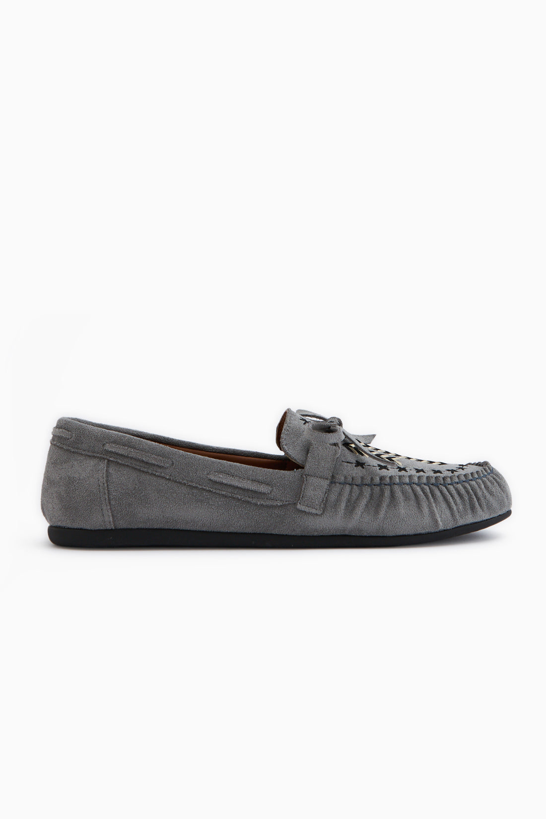 Darya Grau Wildleder Bestickte Damen Loafer