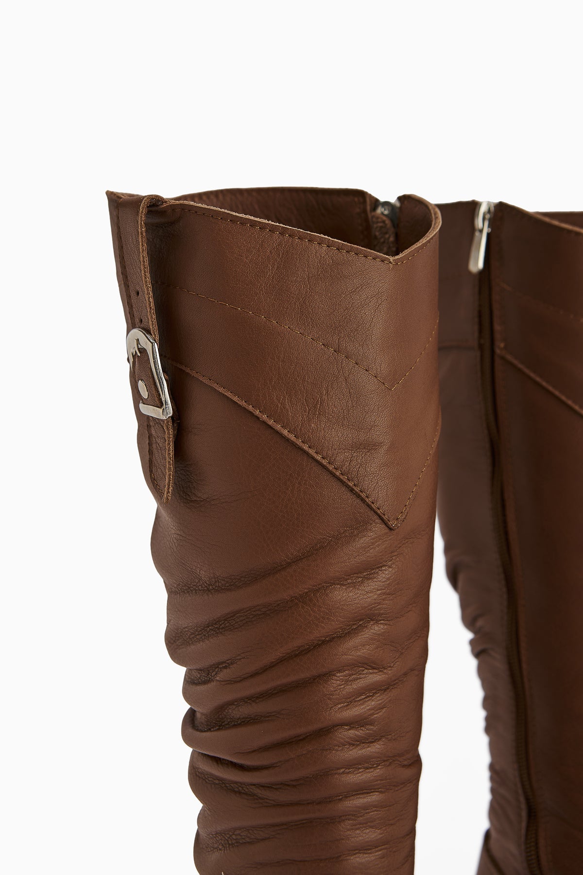 Ting Genuine Leather Taba Buckle Detail Women's Heeled Boot