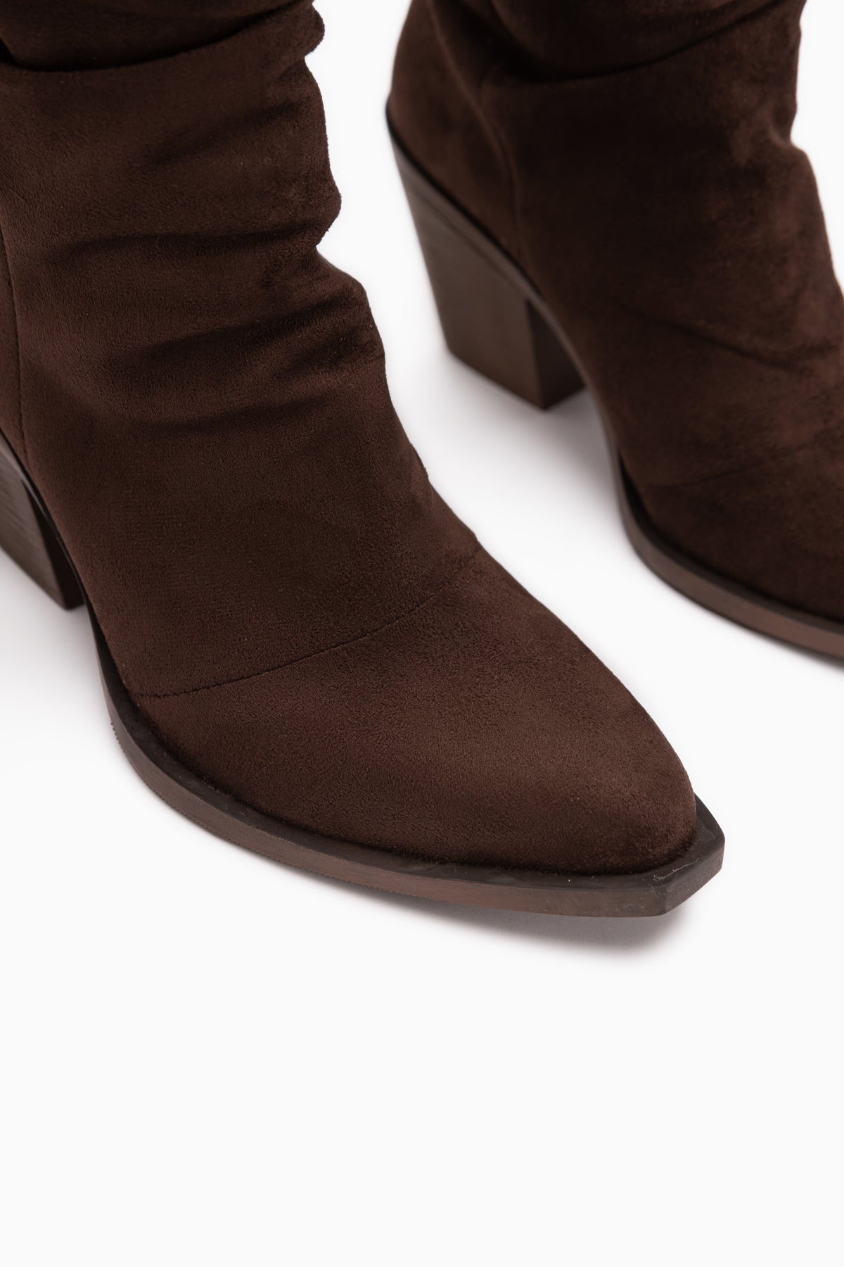 Reba Braun Wildleder Falten Dicke Absatz Damen Lange Cowboy Stiefel