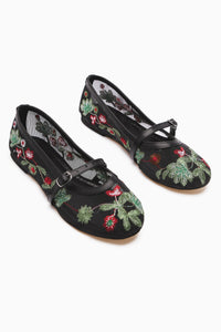 Jolin Mint Green Embroidered Buckled Women's Ballerinas