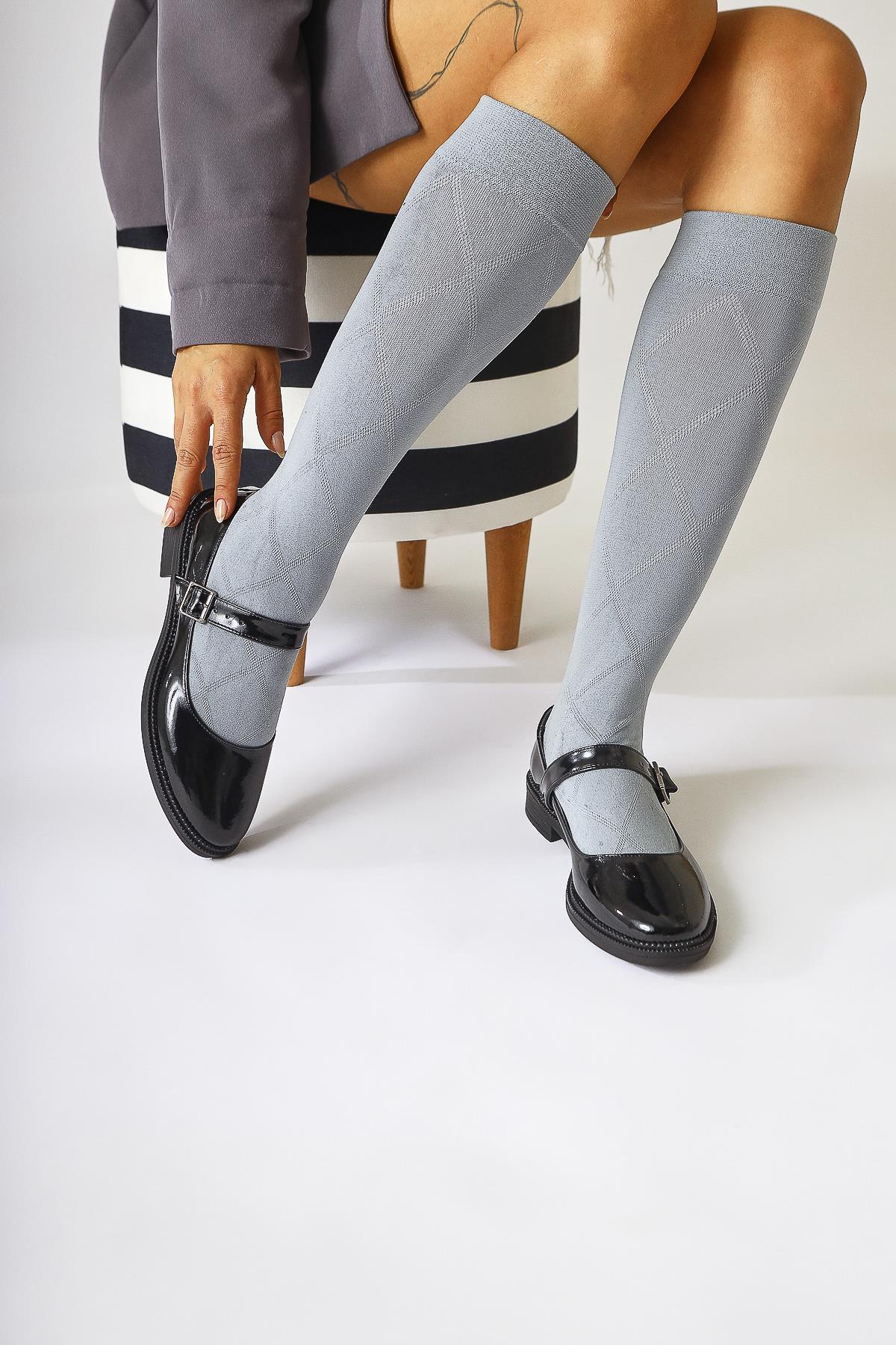 Vivy Schwarzer Lack Runder Zehen Einzelriemen Alltagsschuh