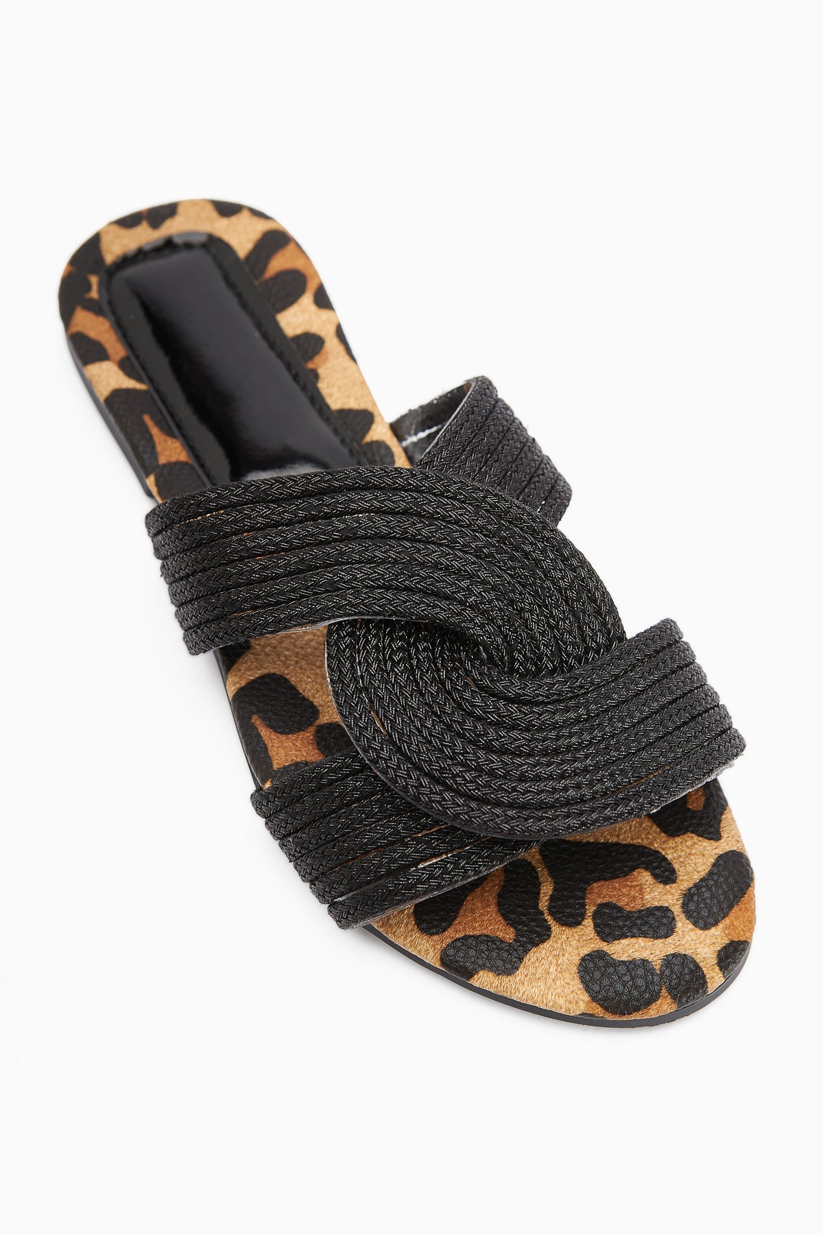 Nihaal Schwarze Kreuzriemen Flache Damen Hausschuhe