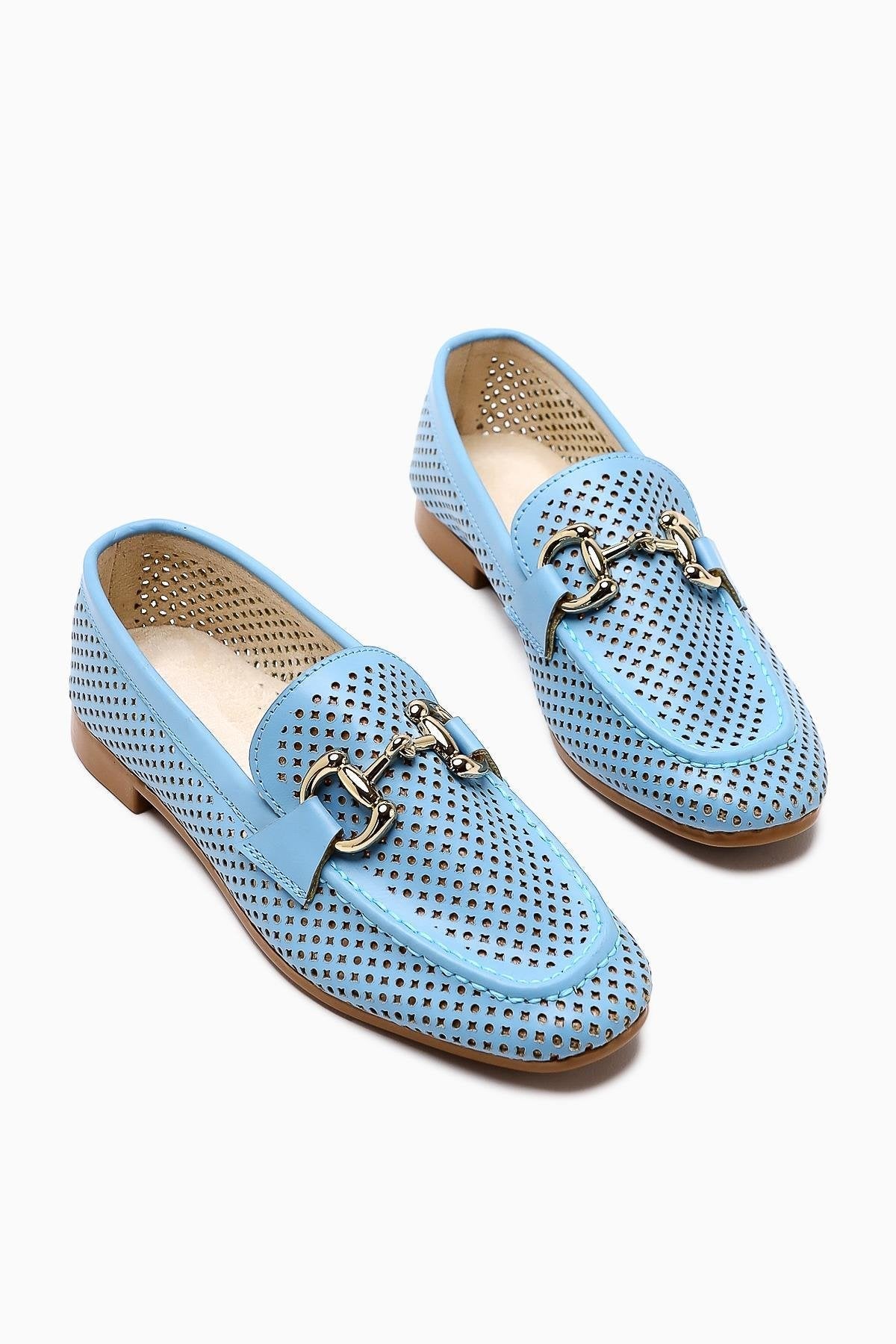 Gazali Blaue Schnalle Damen Ballett Flach