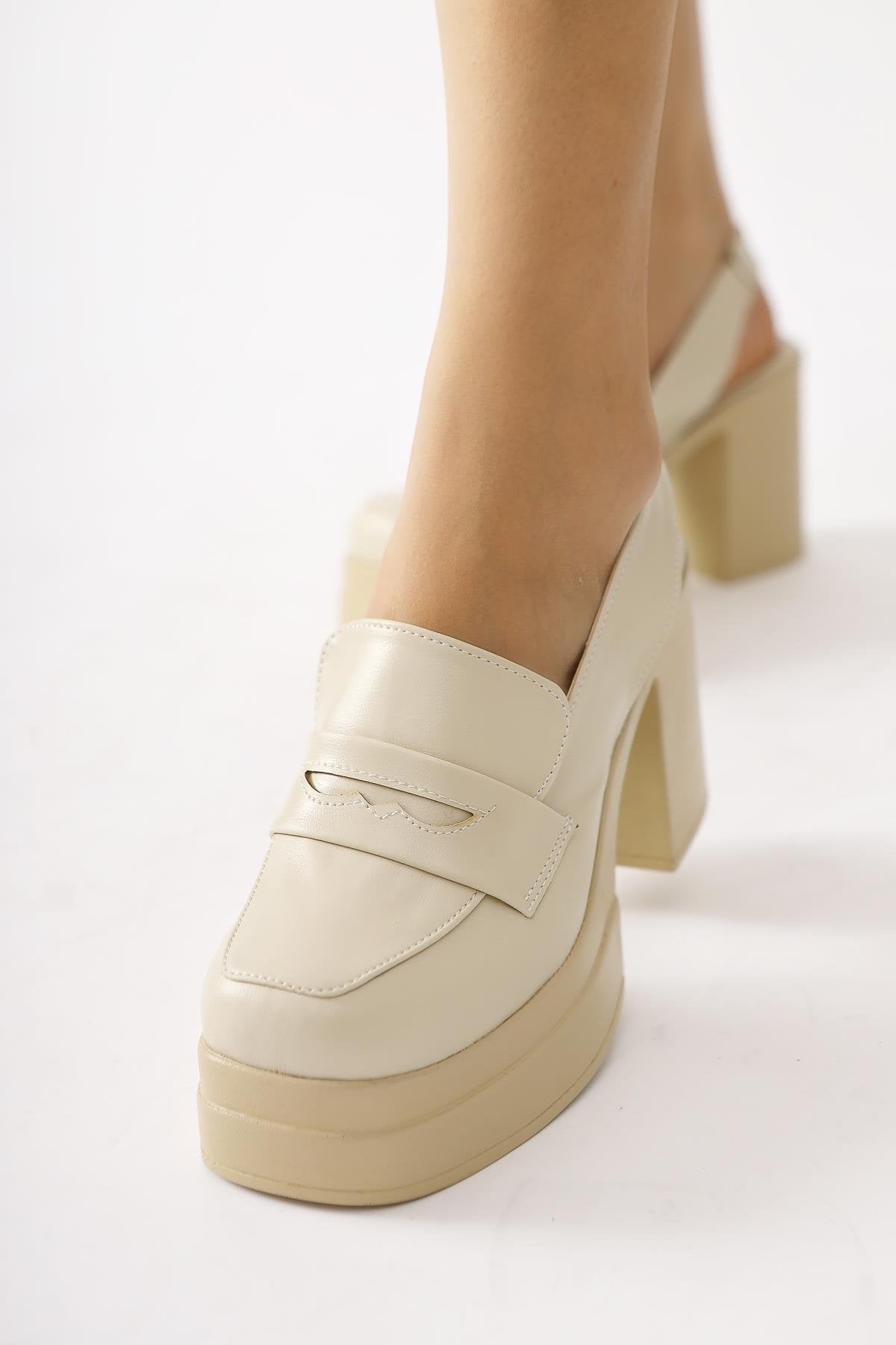 Neval Beige Platform Heel Decollete Casual Shoes