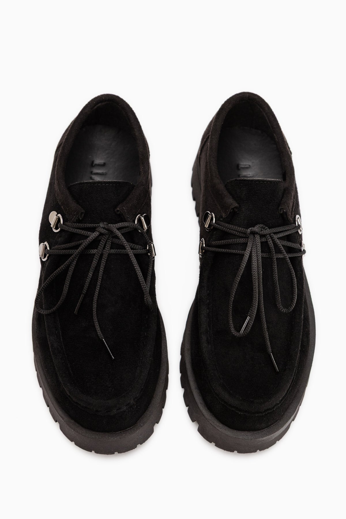 Trudy Black Suede Lace-Up Thick Sole Women’s Loafer