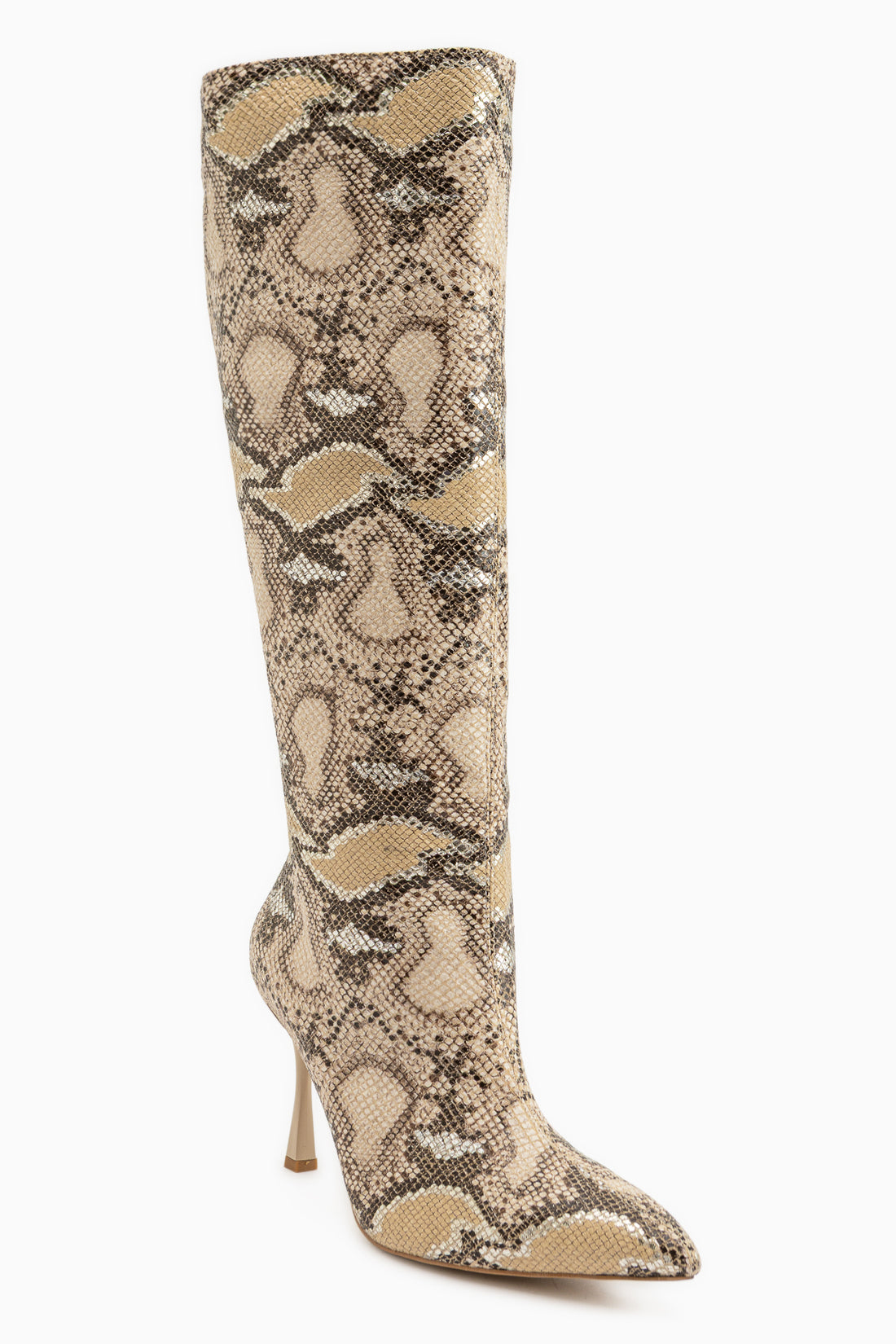 Jana Beige Schlangenmuster Spitz Zehen Damen Absatzstiefel