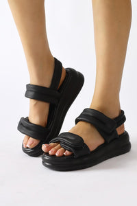 Rosella Black Fluffy Double Strap Sandals