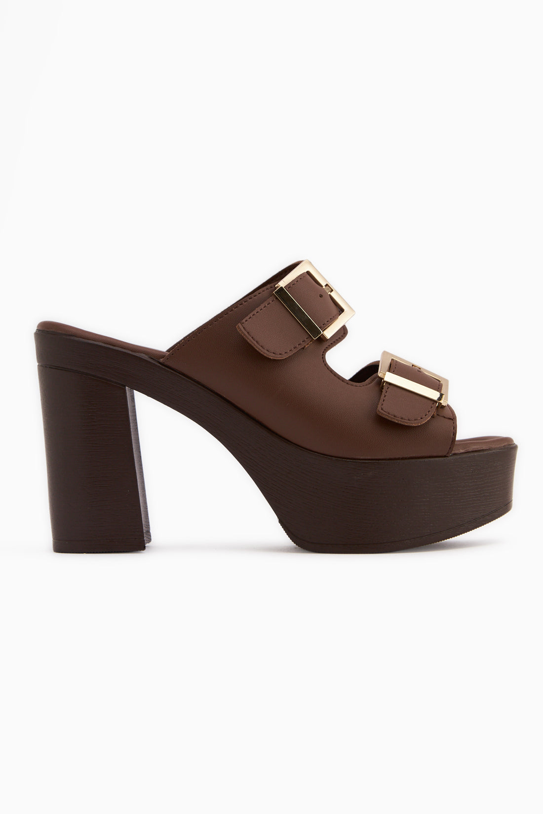 Leida Braun Schnalle Plattform Absatzschuhe Damen Pantoletten