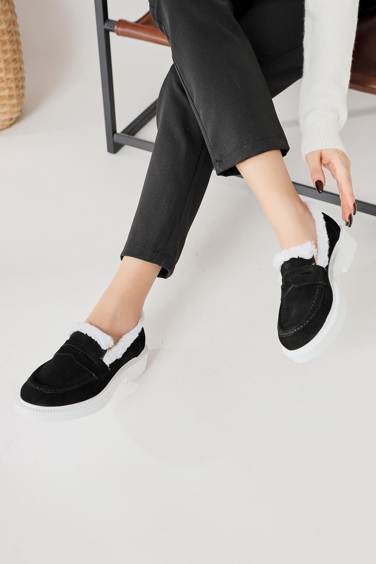 Tommie – Schwarz Velours [Echtleder] Schuh mit veganem Fellfutter (Damen)