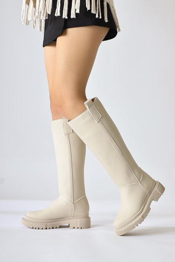 Dayna Beige Stiefel mit dicker Sohle zum Hineinschlüpfen