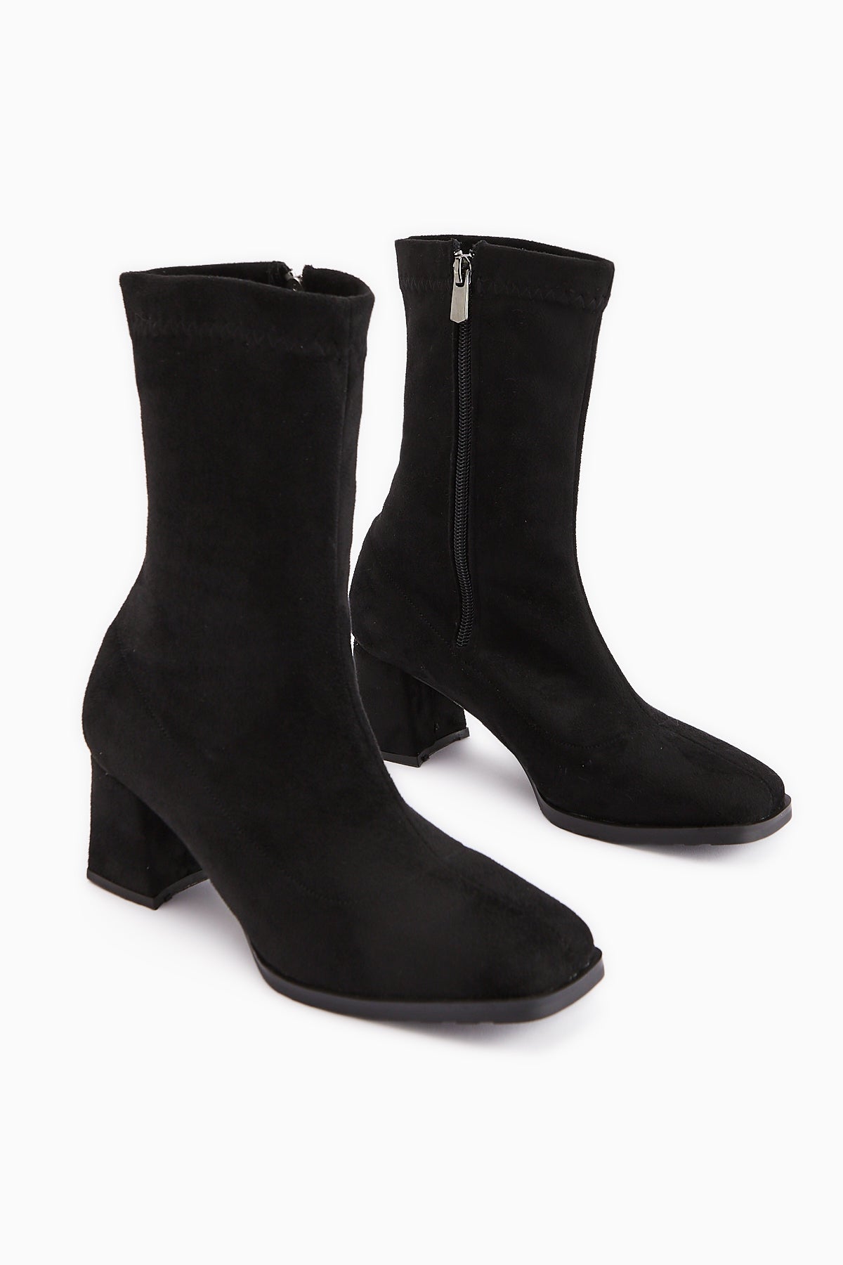 Ghina Black Suede Square Toe High Heel Women's Boot