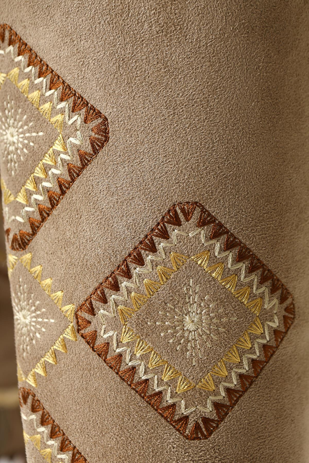 Hilka Mink Suede Removable Ankle Boots with Ethnic Patterns