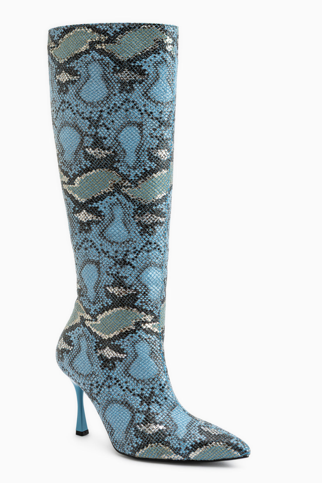 Jana Blaue Schlangen Muster Spitz Zehen Damen Absatzstiefel
