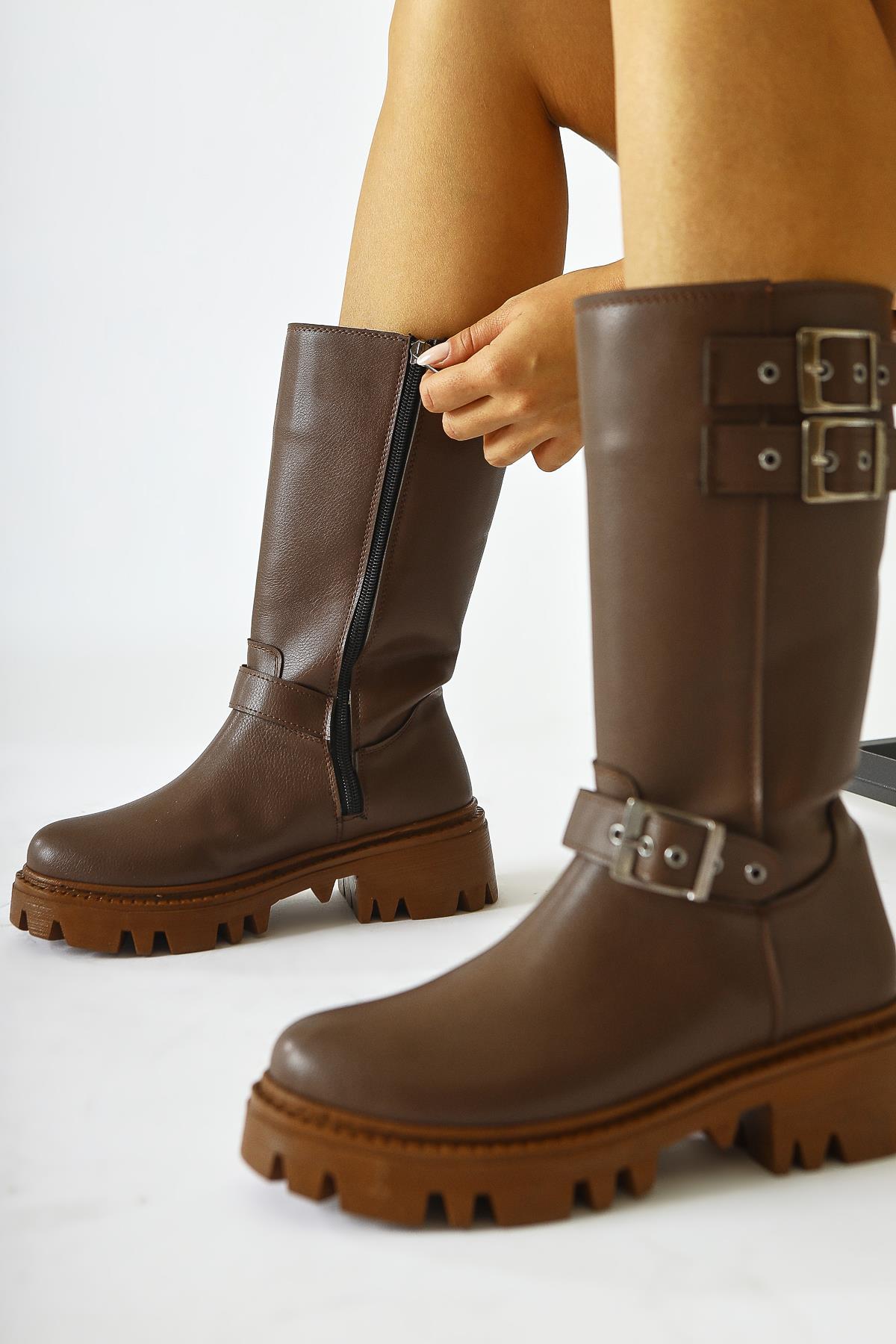 Winfred – Brown Belt-Detail Tall Boot (Women)