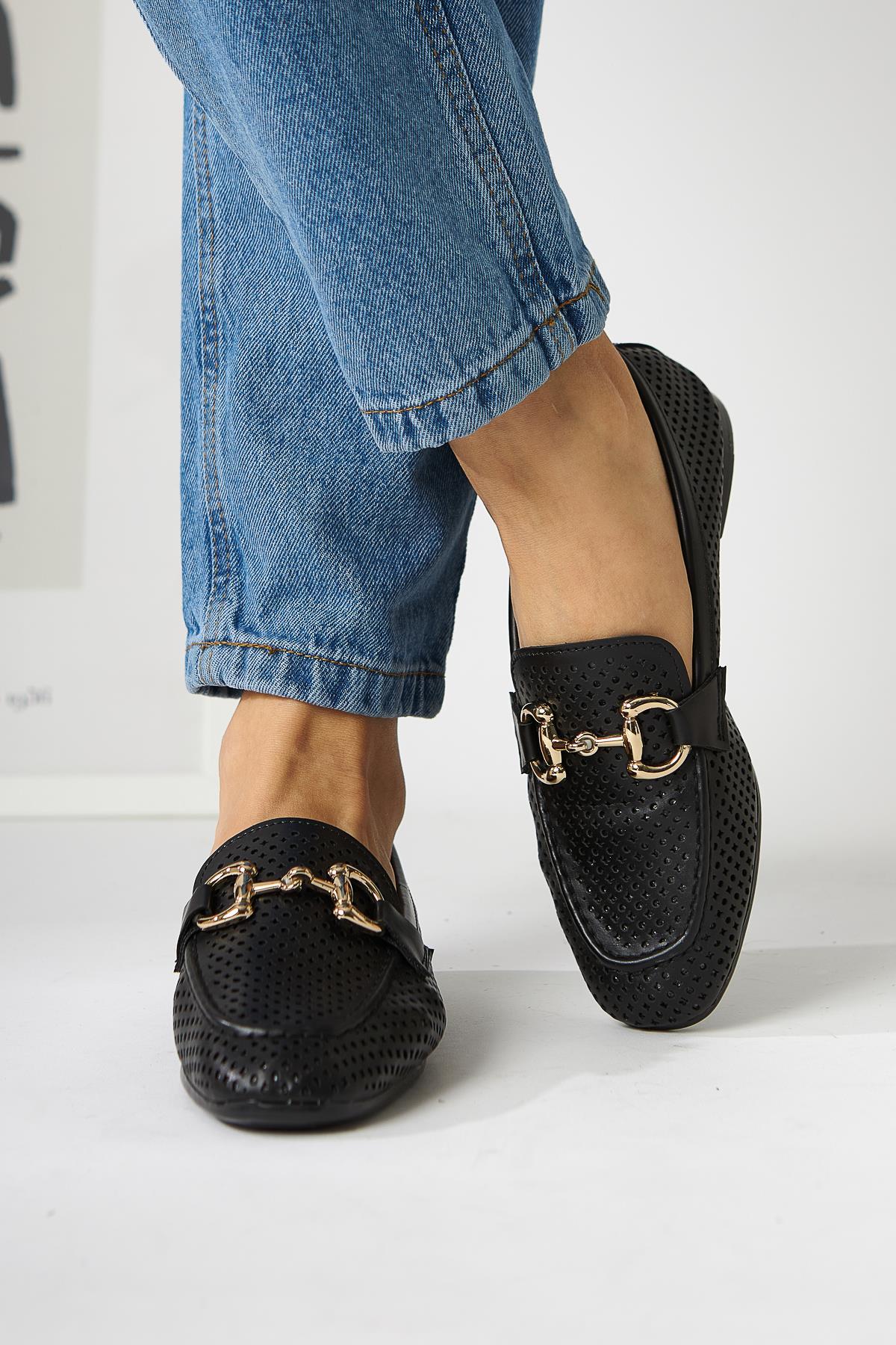 Gazali Damen Schwarzer Schnallen-Flachschuh