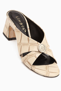 Dinara Beige Cross Strap Women’s Heeled Slippers