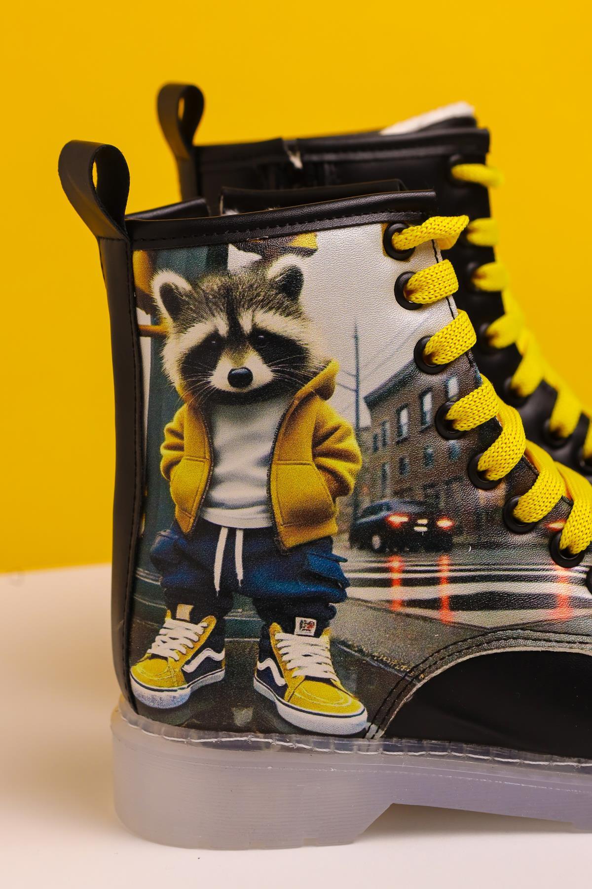 Dora Schwarz Gestreifte Charakterdruck Schnür-Kinderstiefel