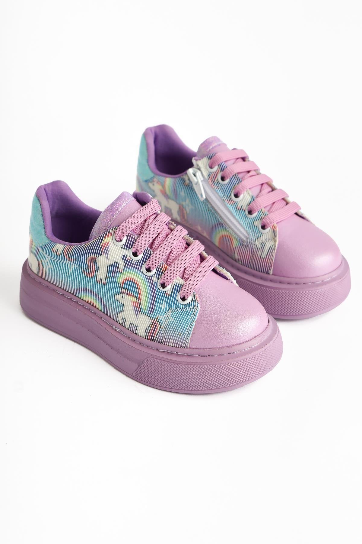 Kenia Lilac Unicorn Printed Kids Sneakers