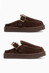 Beisa Genuine Leather Brown Suede Fur Women’s Slippers