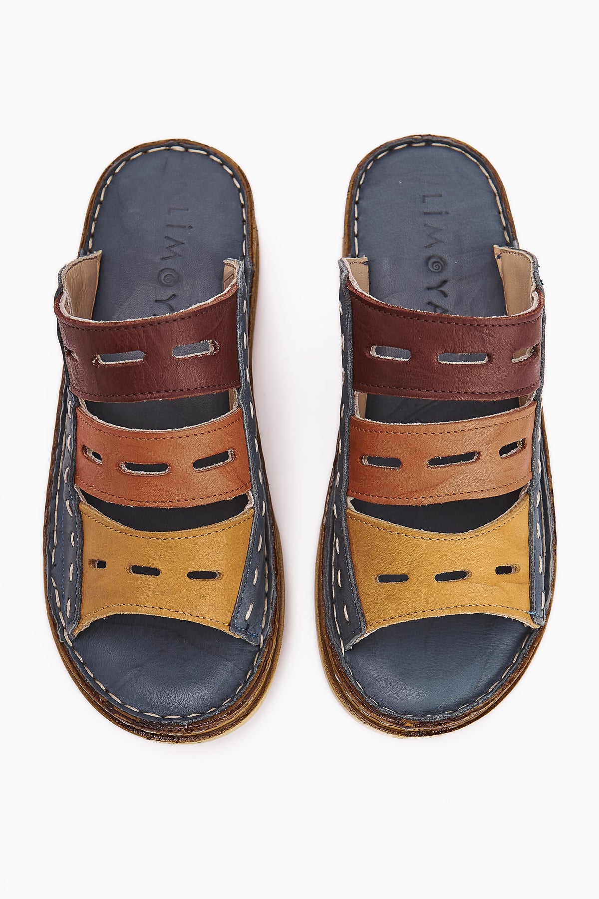 Echtes Leder Joelle Denim Blau Lila Orange Senf Komfort Laser Schnitt Pantoletten