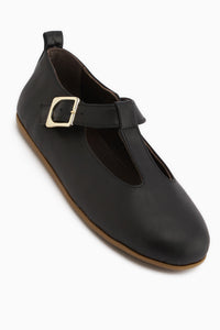 Danni Echtes Leder Schwarz Gürtelt Damen Ballerinas