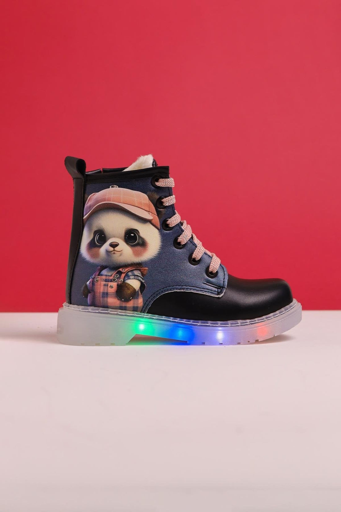 Liam Schwarz Gestreifte Charakterdruck Schnür-Kinderstiefel