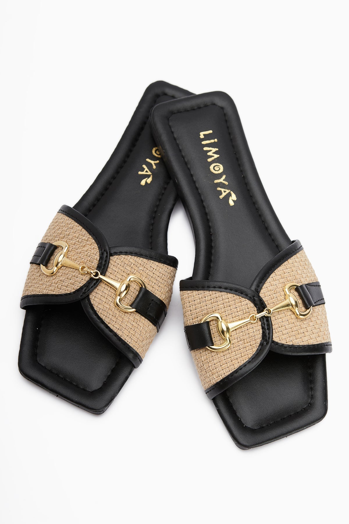 Elanor Schwarze Damen Flache Hausschuhe mit Schnalle