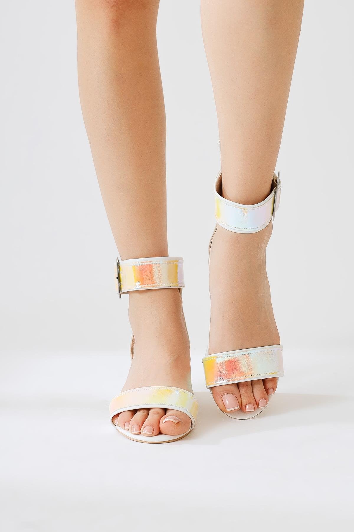 Ariola White Thick Hologram Strappy Sandals
