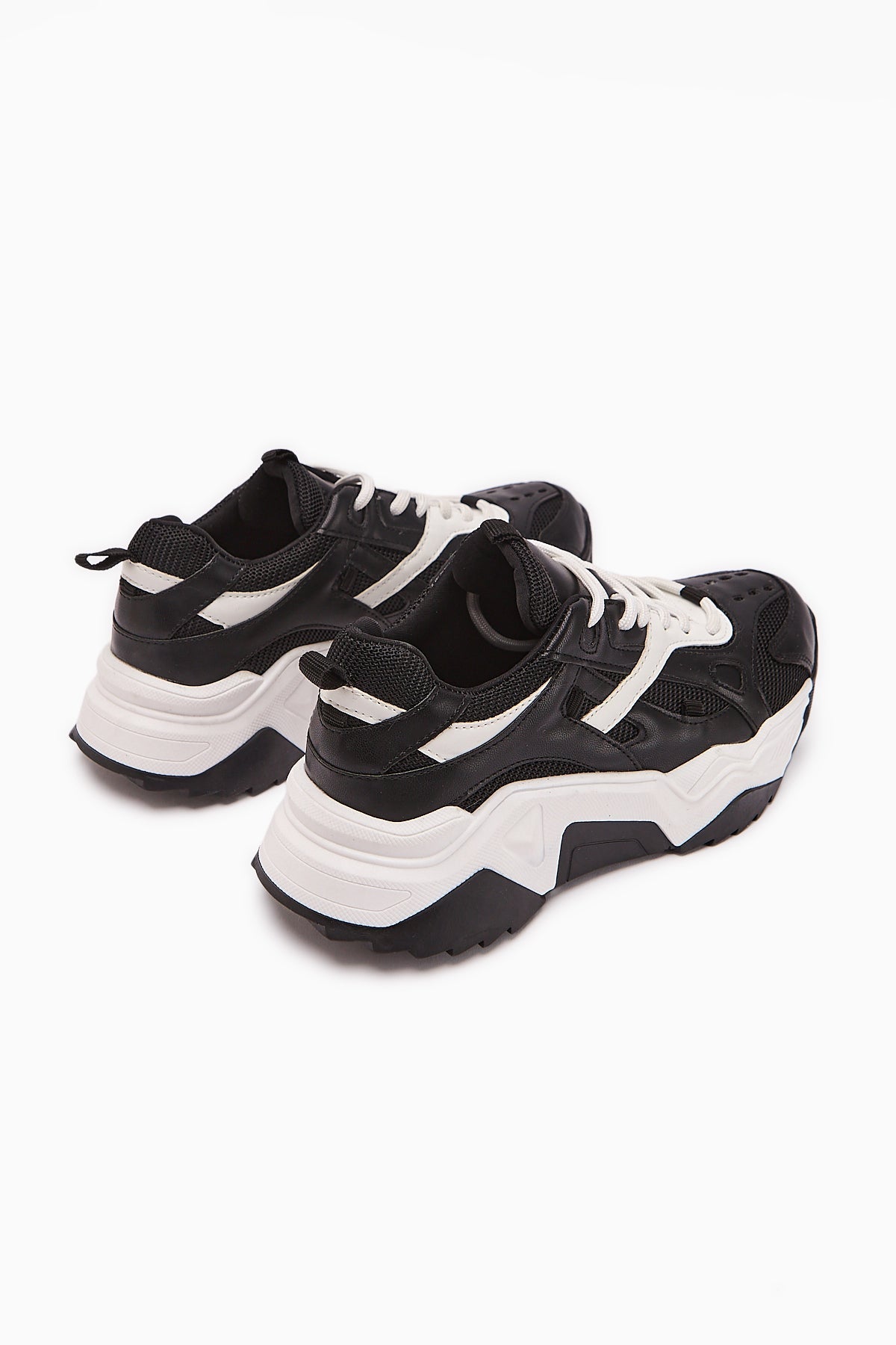 Daysi Black Beige Thick Soled Women's Sneakers