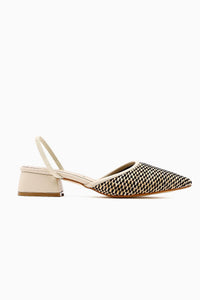 Rosa Beige Spitzes Toe Woven Kurze Absatz Damen Sandale