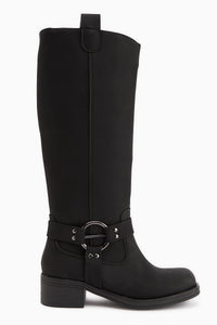 Soleil Schwarz Gürtel Detail Damen Stiefel