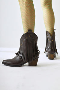 Lillebeth Brown Tassel Stud Detail Western Boots