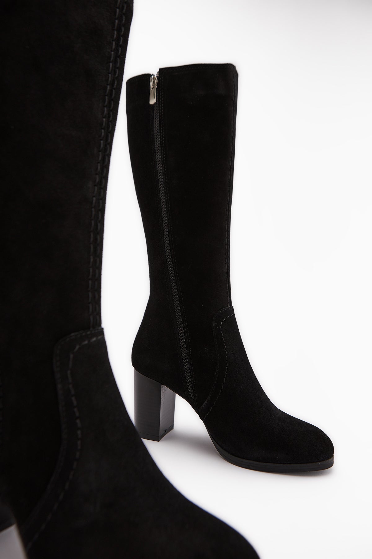 Aleen Genuine Black Suede Heeled Women's Boots