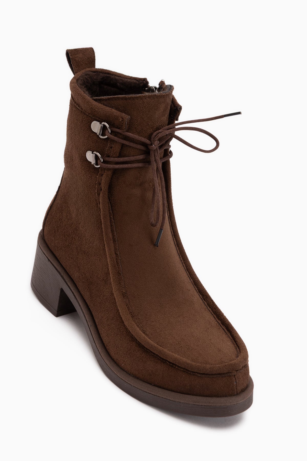 Joey Kaffee Wildleder Schnürung Dicke Absatz Damen Stiefel