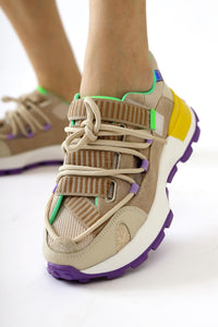 Nely Beige Asymmetric Lace-Up Sneakers