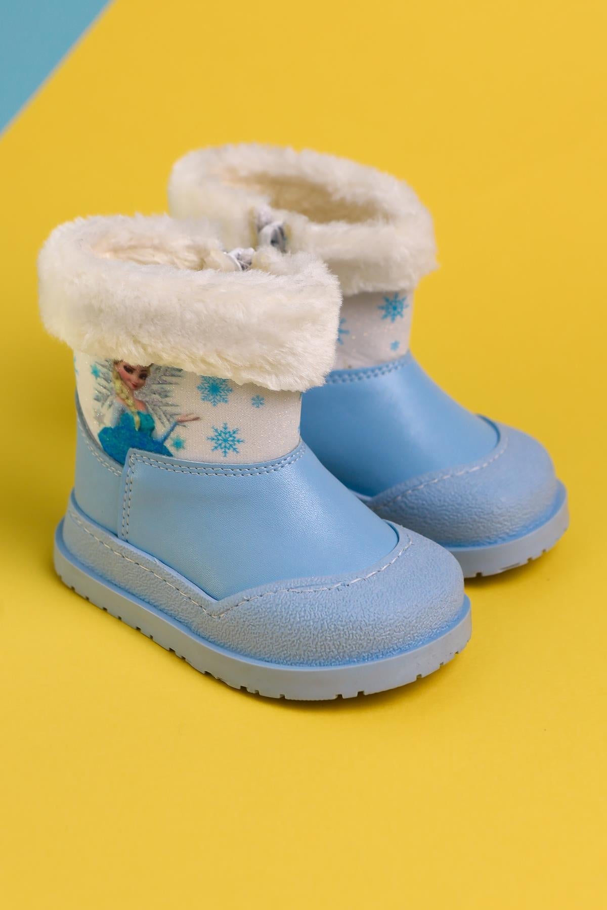 Elea Blau Gestreifte Charakterdruck Pelzgefütterte Baby Stiefel