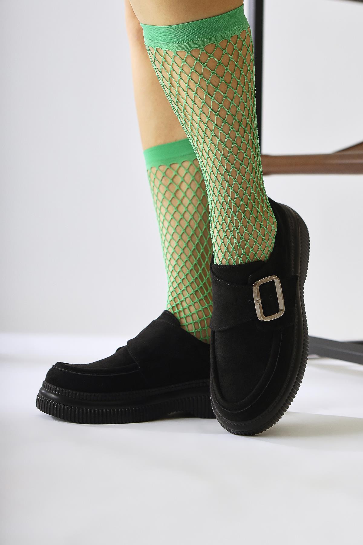 Evolution Black Suede Buckle Detailed Casual Shoes
