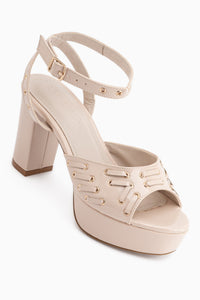 Sonya Beige Ankle Strap Platform Heeled Women’s Shoes