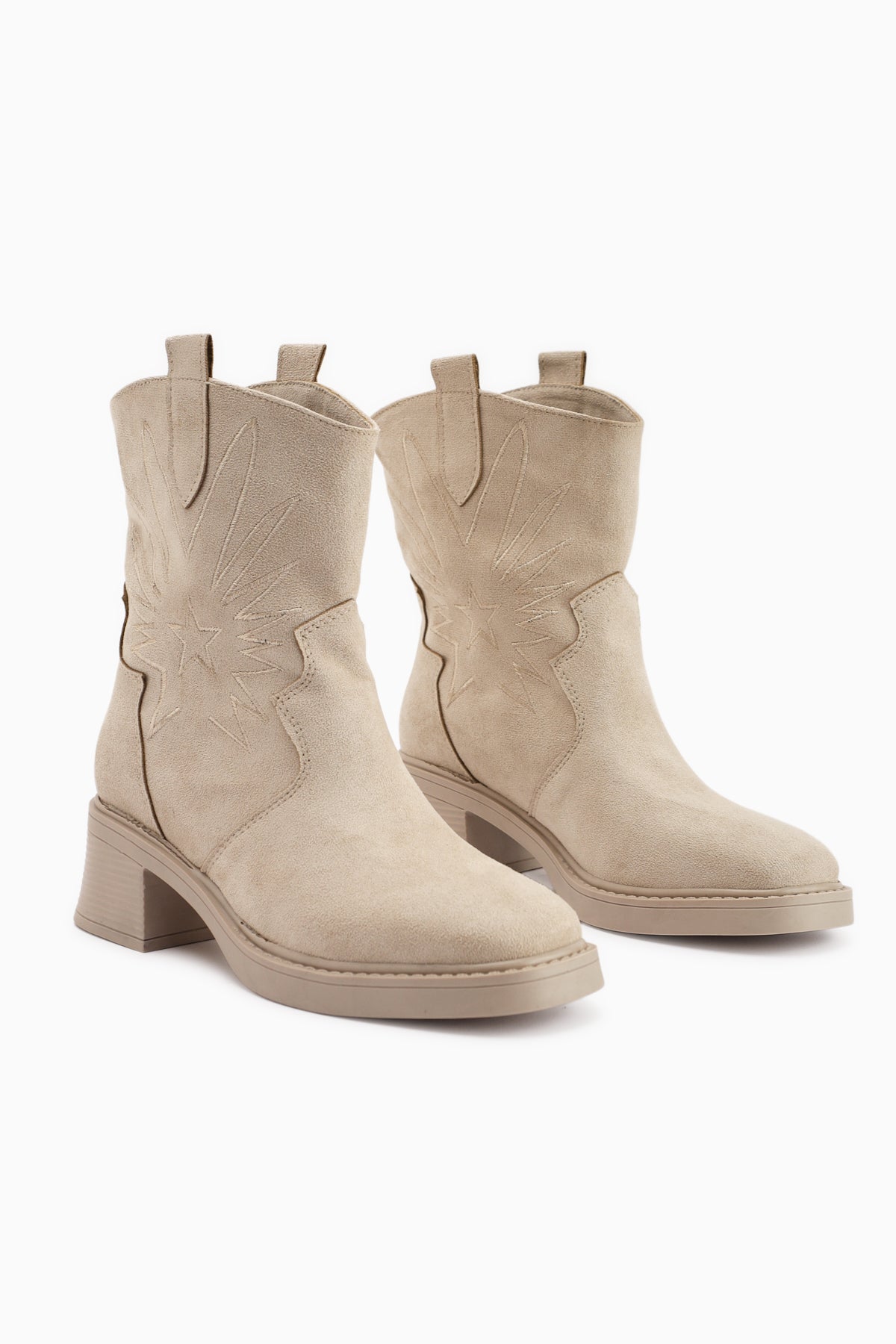 Anica Beige Suede Embroidered Women's Boot