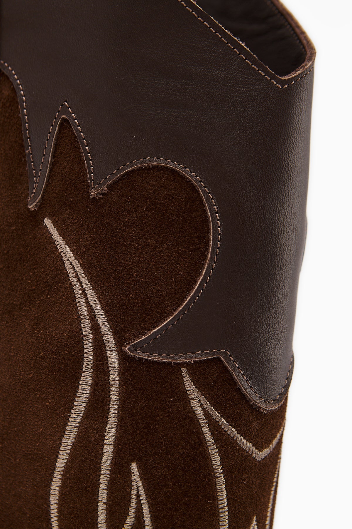 Lara Genuine Brown Suede Embroidered Leather Detailed Heeled Western Boots